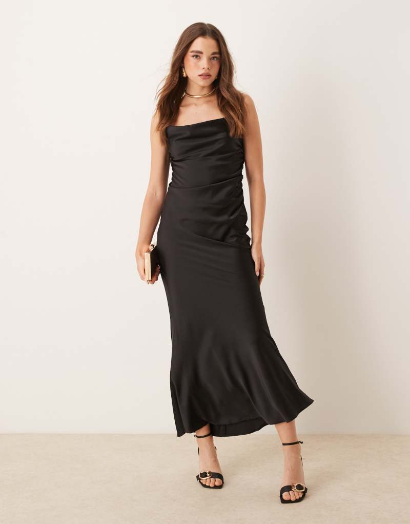 GINA TRICOT satin bias cut maxi dress with low back lace insert in black GINA TRICOT