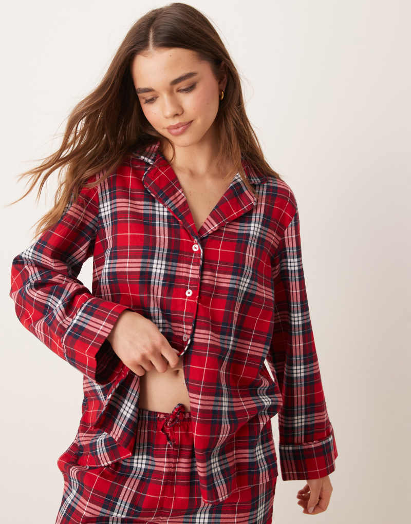 Gina Tricot mix and match flannel pajama shirt top in red check GINA TRICOT