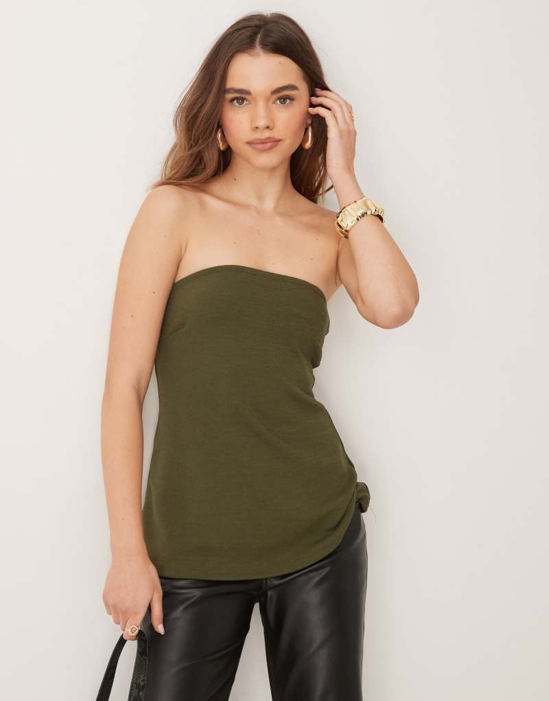 Gina Tricot long line bandeau top in khaki olive green GINA TRICOT