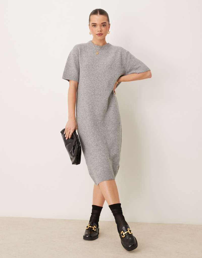 Gina Tricot knitted midaxi t-shirt dress in gray melange GINA TRICOT