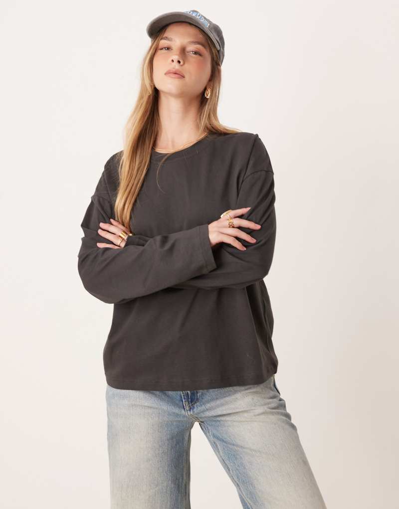 Gina Tricot long sleeve t-shirt in washed black GINA TRICOT