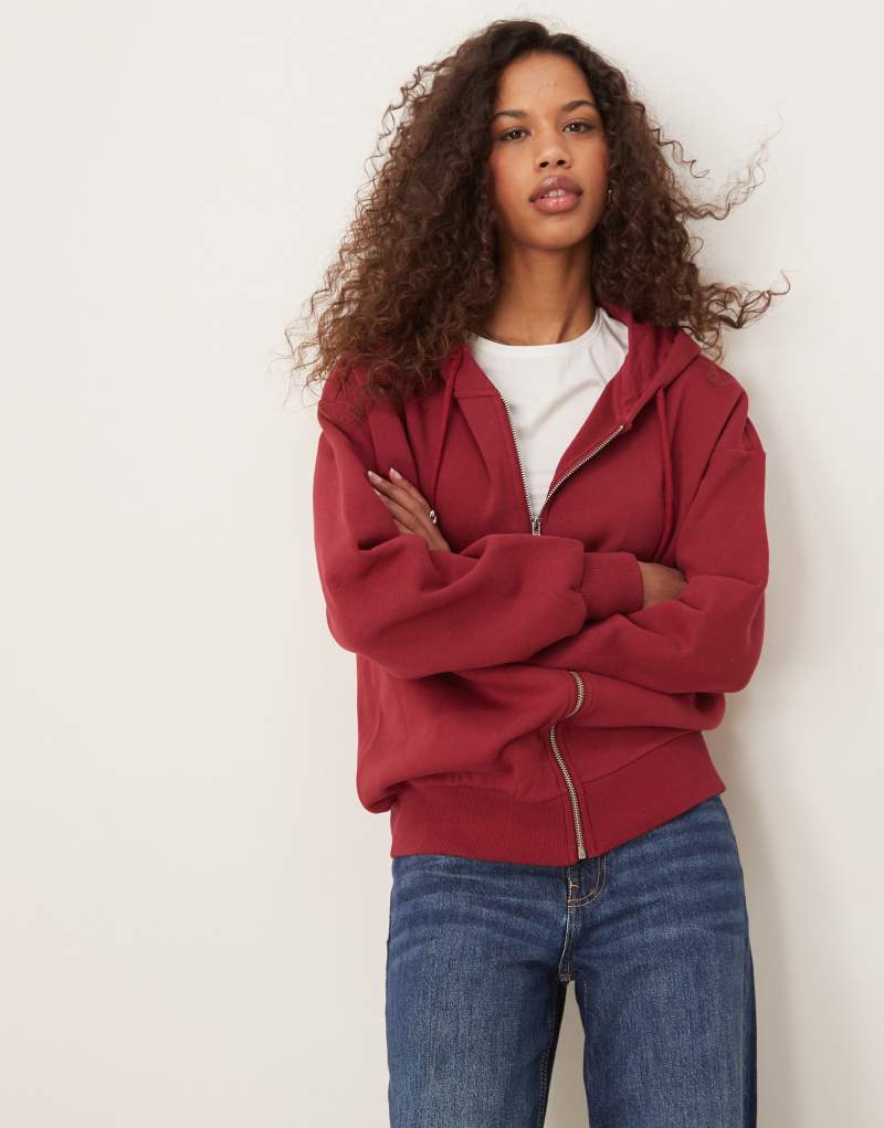 GINA TRICOT zip up oversized hoodie in burgundy GINA TRICOT