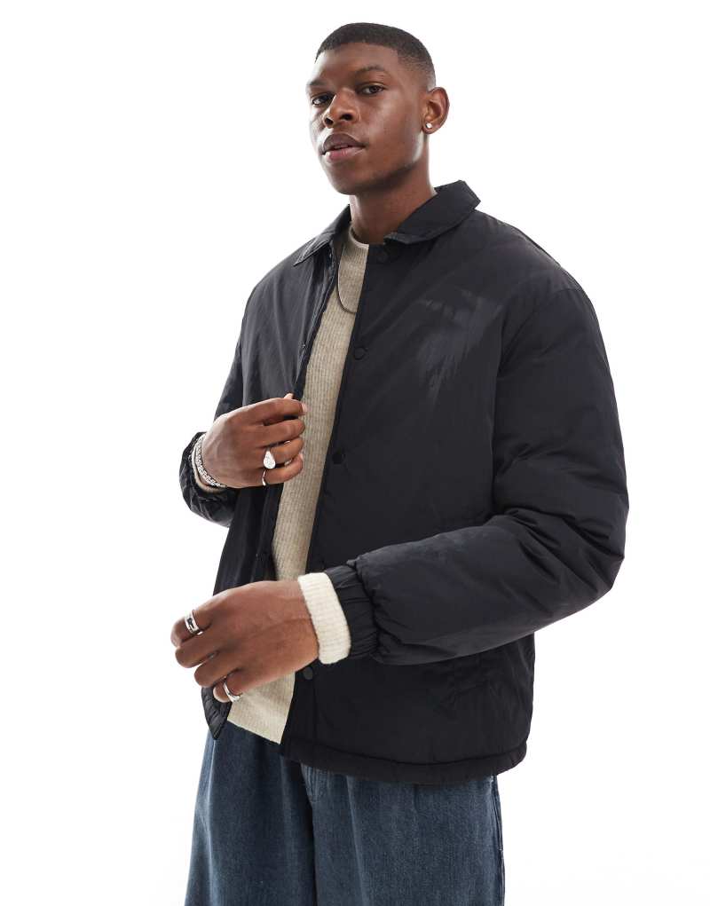 Jack & Jones nylon button up coach jacket in black Jack & Jones