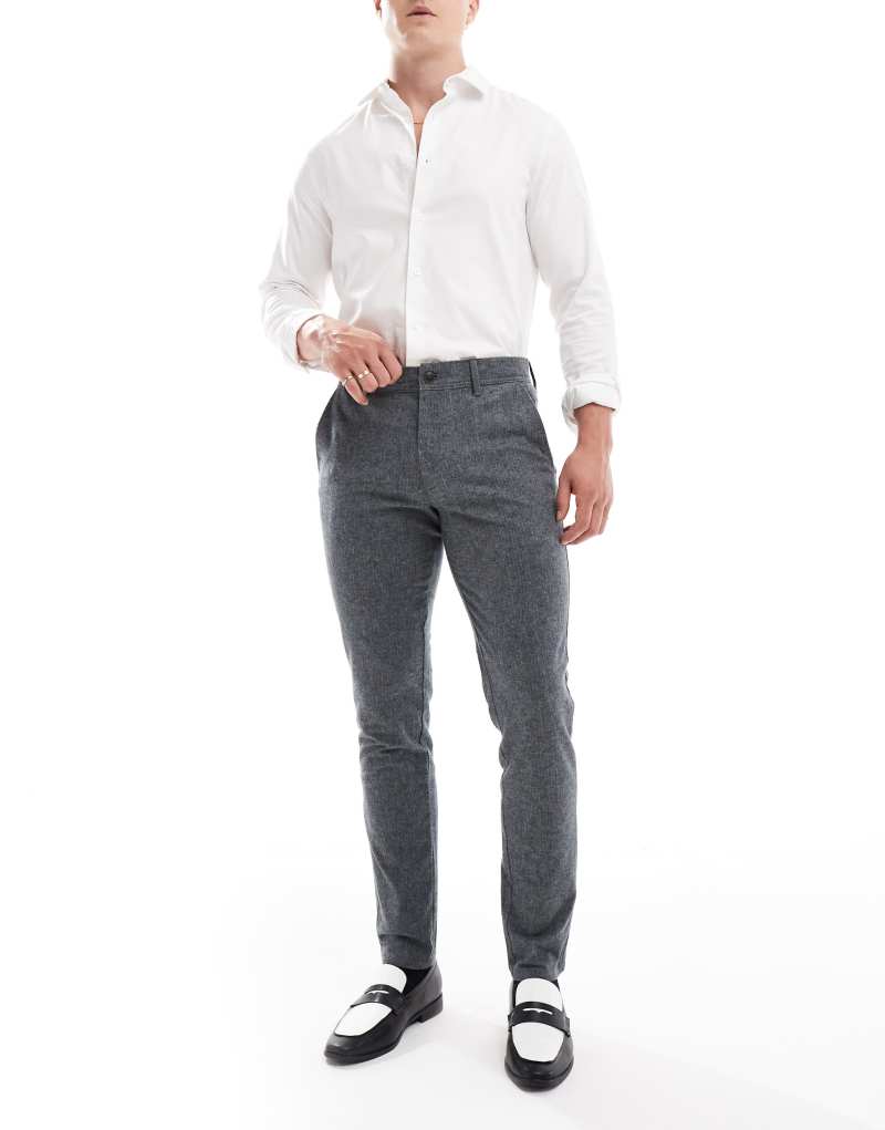 JJ Rebel slim herringbone smart pants in gray melange JJ Rebel