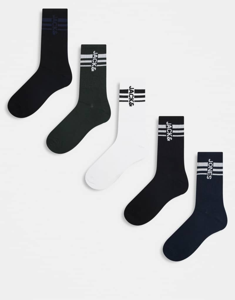 Jack & Jones 5 pack tennis socks in black Jack & Jones