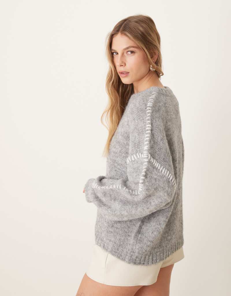 JDY knit sweater with stitch detail in light gray  JDY