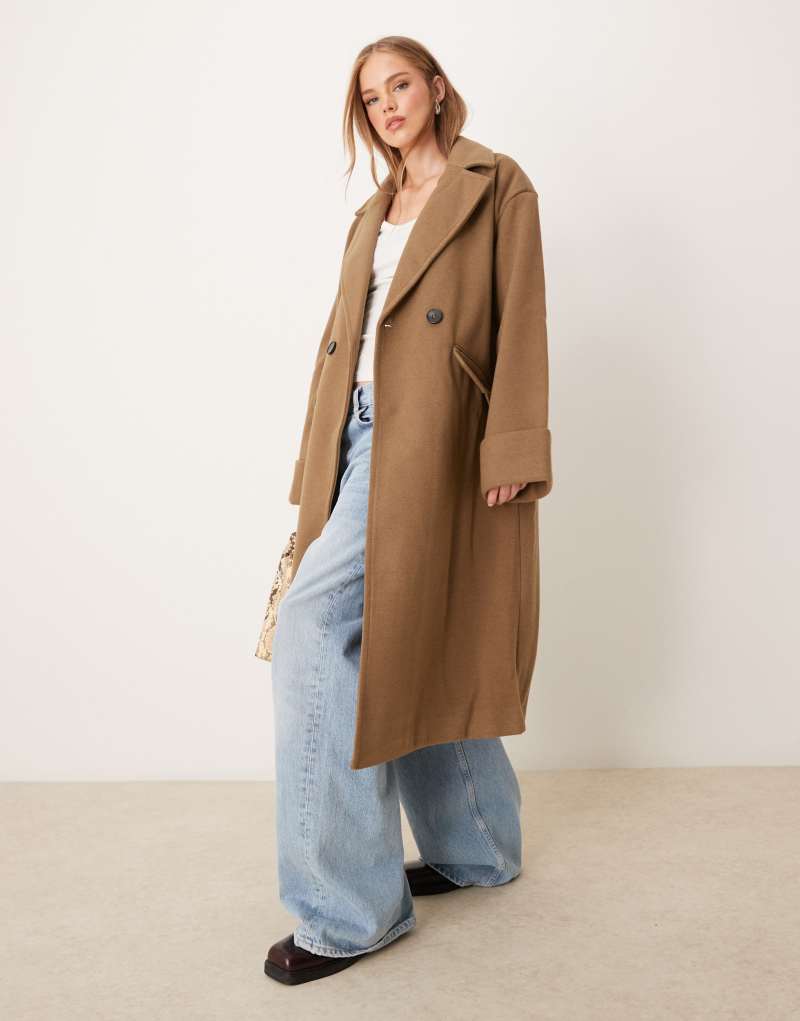 JDY wool mix long coat in light brown JDY