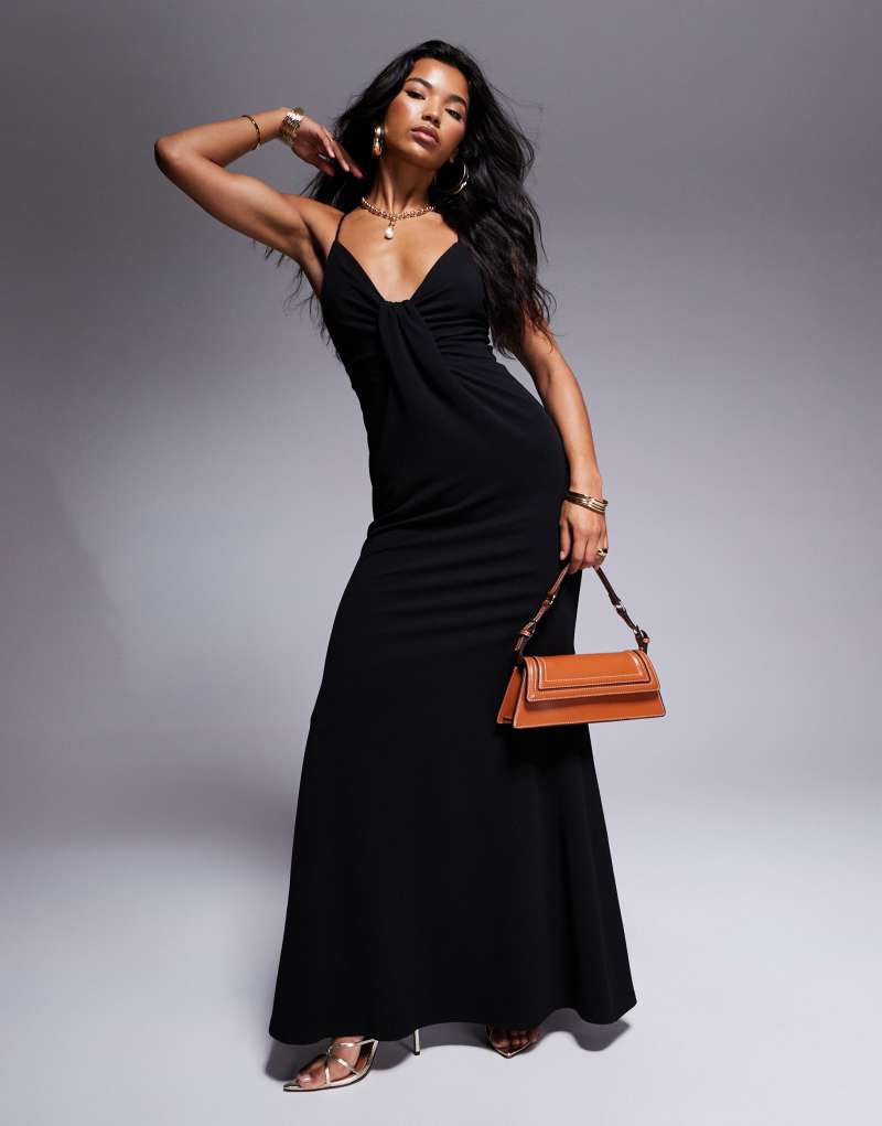 Lulus plunge cami maxi dress in black LULUS