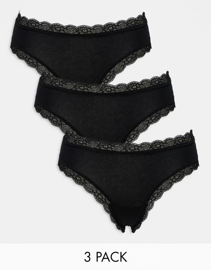 Lindex Emelie 3 pack lace trim brazilian in black Lindex