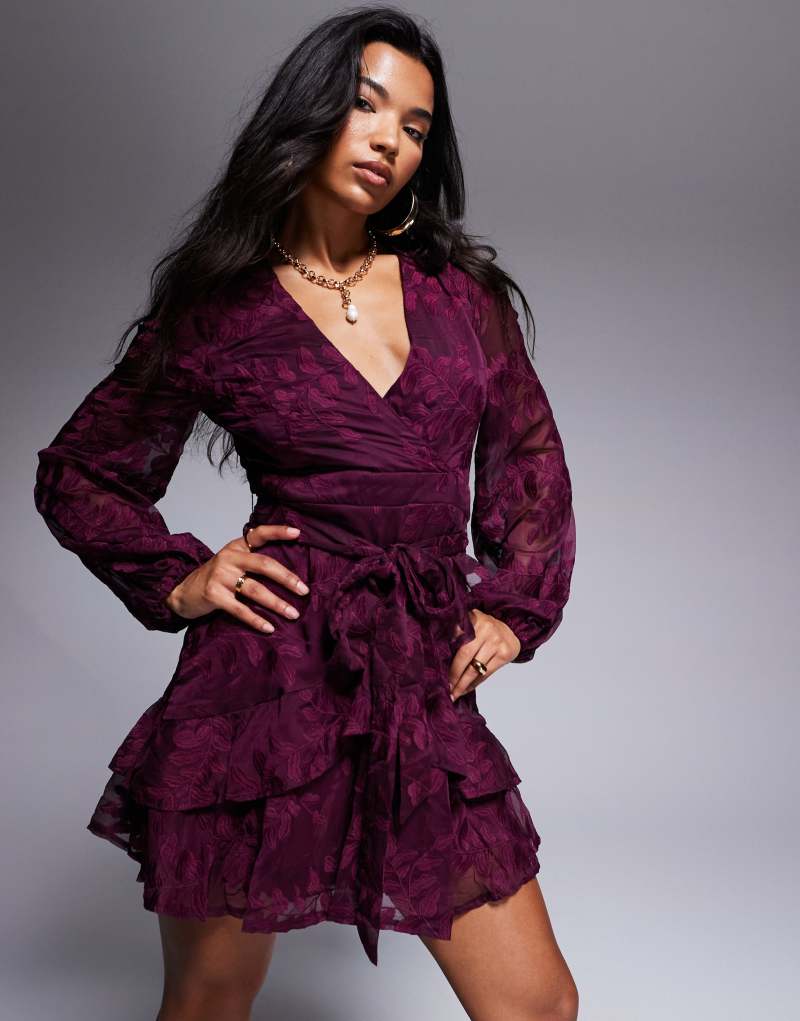 Lulus embroidered mini dress in burgundy LULUS