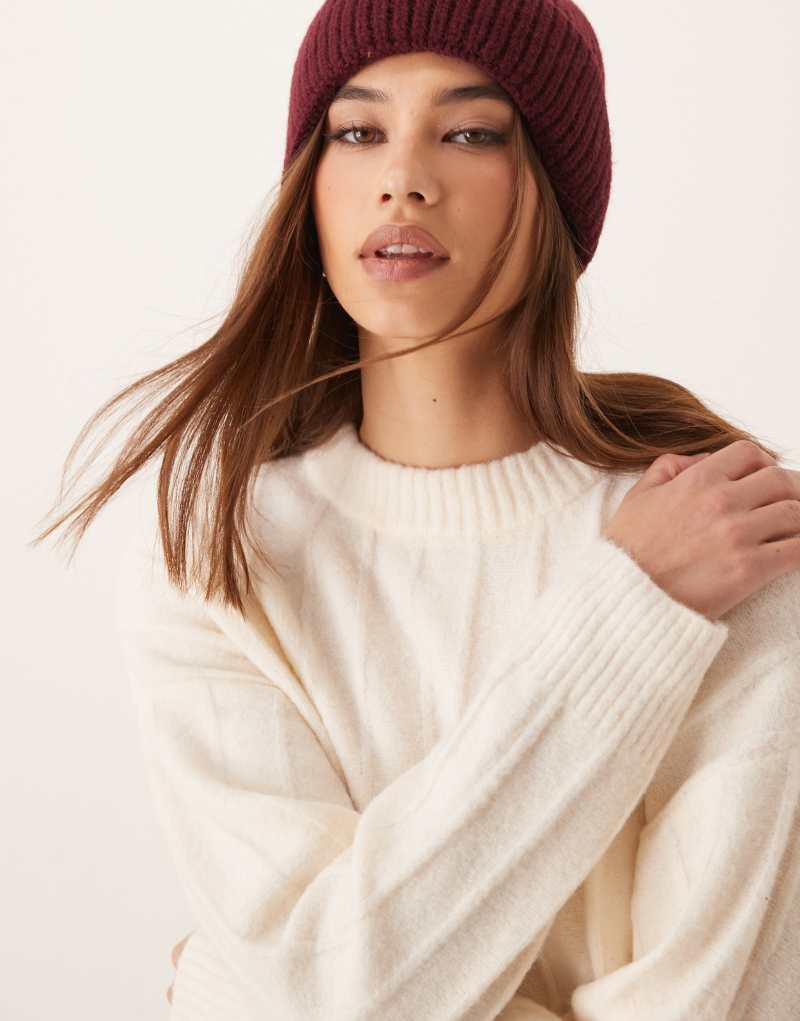 Mango wide ribbed round neck sweater in white MANGO