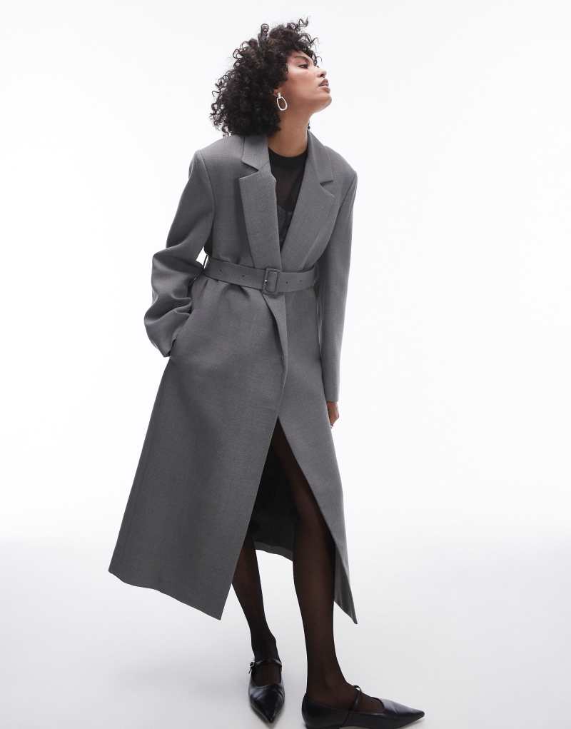 Mango Capsule structured wool coat with belt in gray MANGO