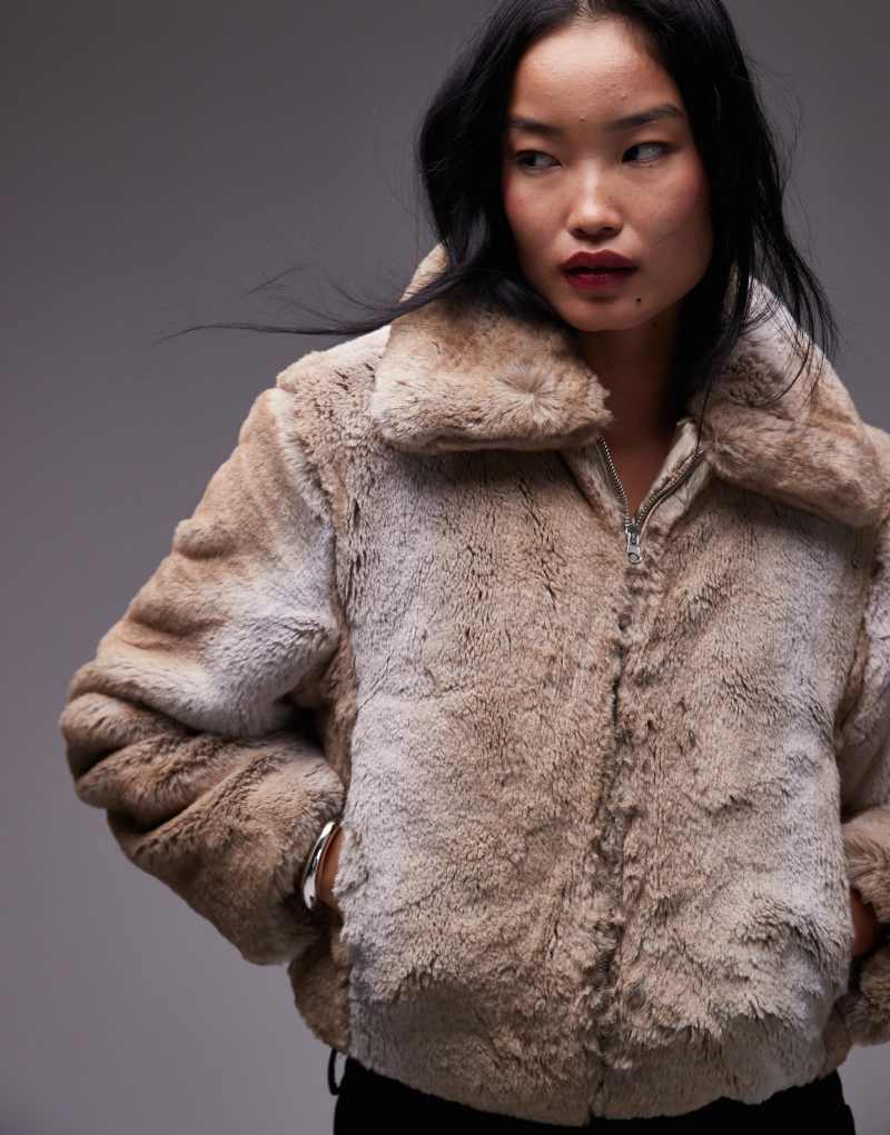 Mango oversized collar fur jacket in beige MANGO