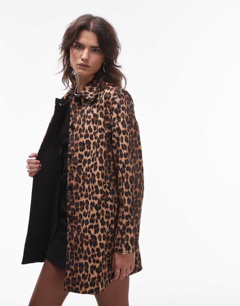 Mango oversized leopard print coat in brown MANGO