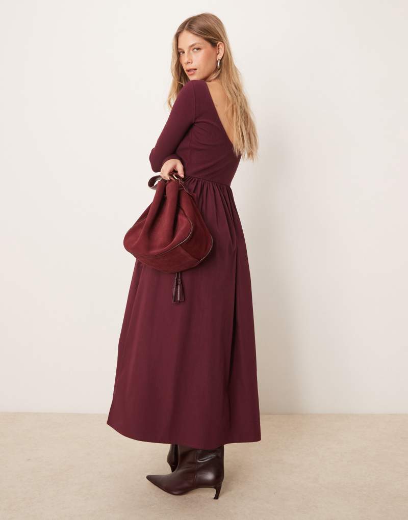 Nobody's Child Penni boat neck midi dress in burgundy Nobody's Child