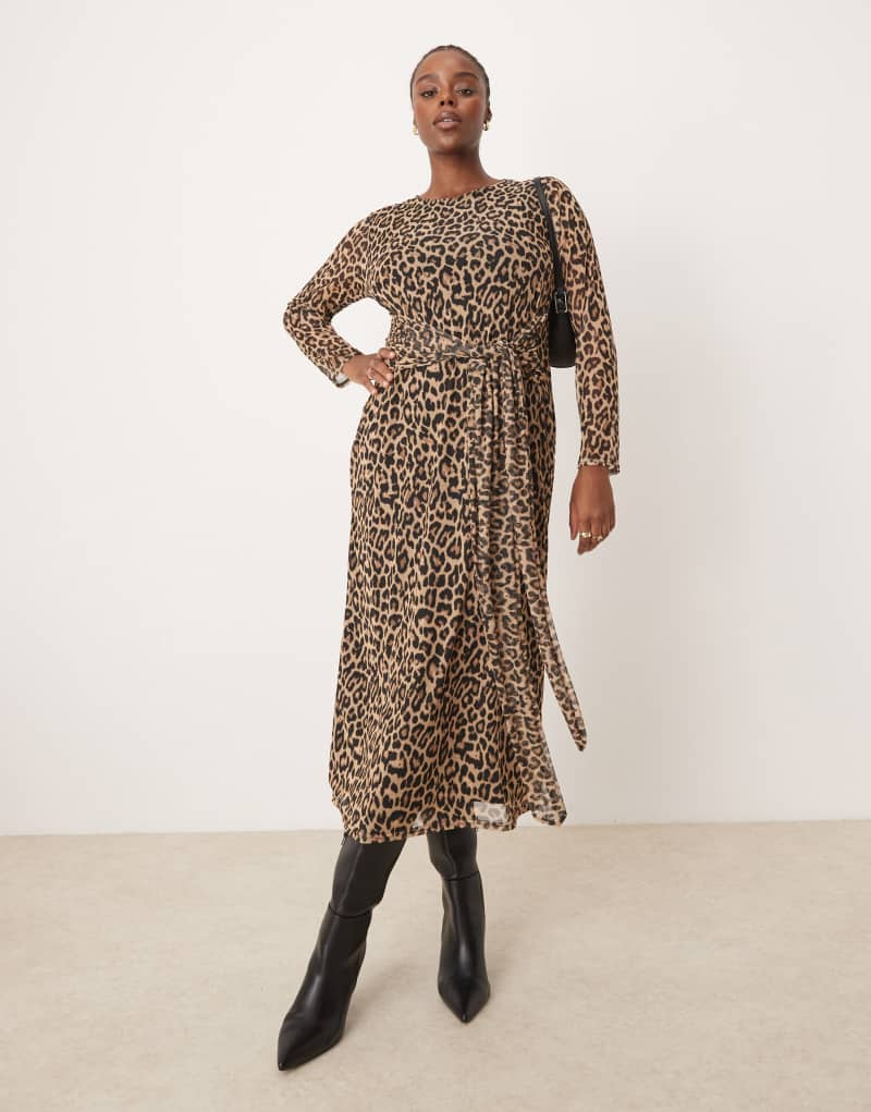 Never Fully Dressed Plus tie front mesh midaxi dress in leopard NEVER FULLY DRESSED