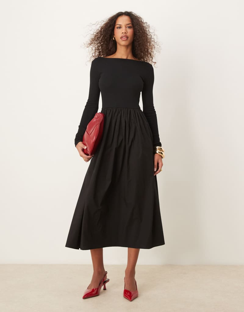 Nobody's Child Penni boat neck midi dress in black Nobody's Child