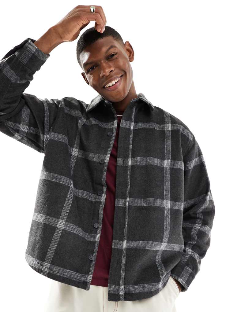 Pull&Bear flannel plaid shirt in black Pull&Bear