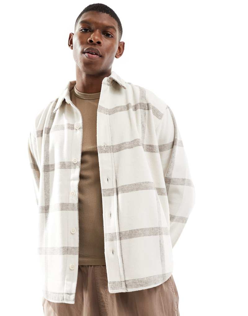 Pull&Bear flannel check shirt in white Pull&Bear