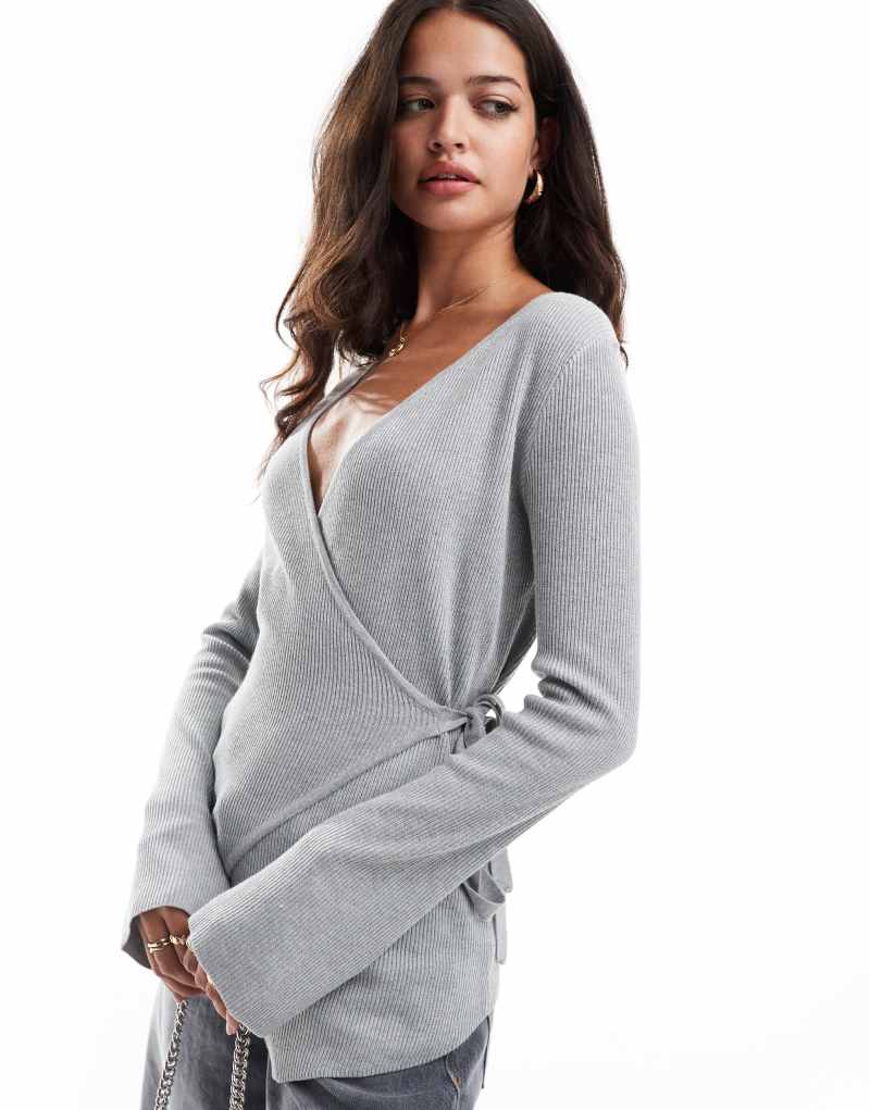 Pretty Lavish wrap knit top in gray Pretty Lavish