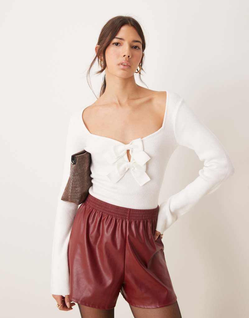 Pretty Lavish bow knit top in cream Pretty Lavish