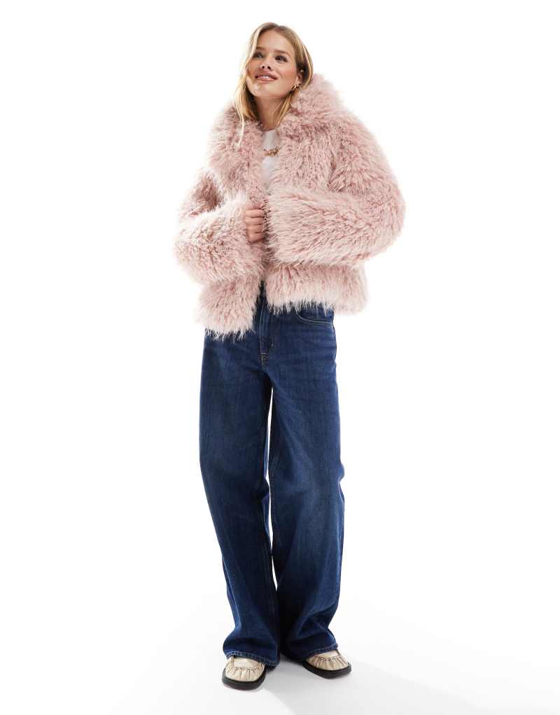 Stradivarius faux fur jacket in pale pink Stradivarius