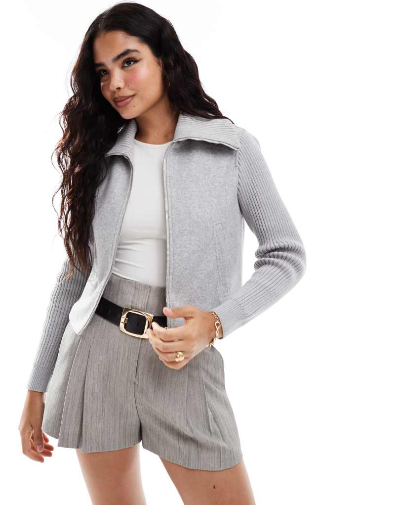 Stradivarius wool jacket with ribbed sleeves in gray Stradivarius