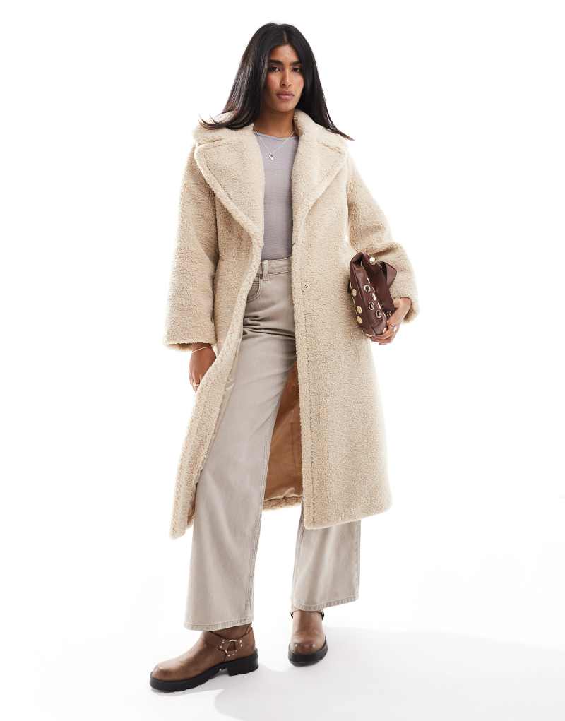 Stradivarius longline teddy coat in beige Stradivarius