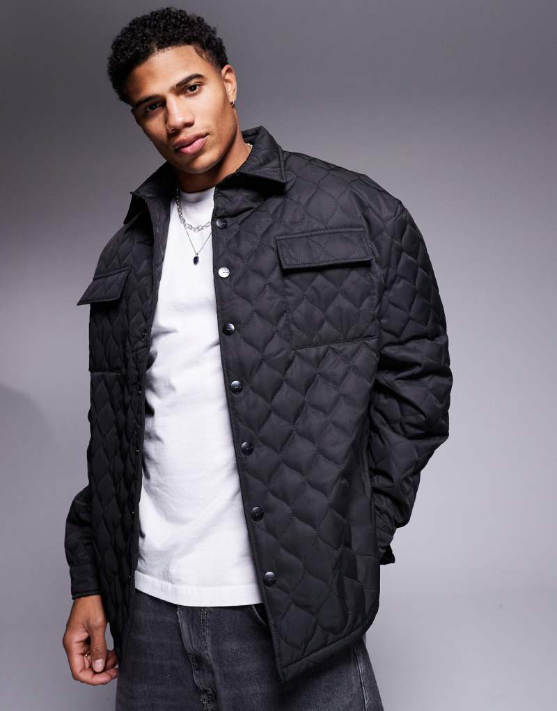 Sixth June wavy quilted jacket in black Sixth June