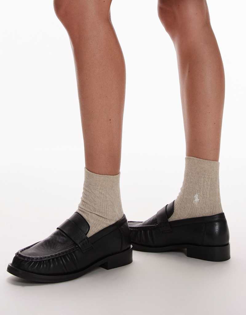 Topshop Carey leather loafers with ruched detail in black TOPSHOP