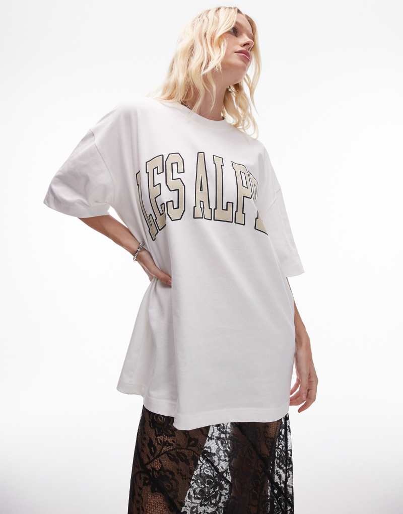 Topshop graphic premium Les Alpes oversized tee in white TOPSHOP