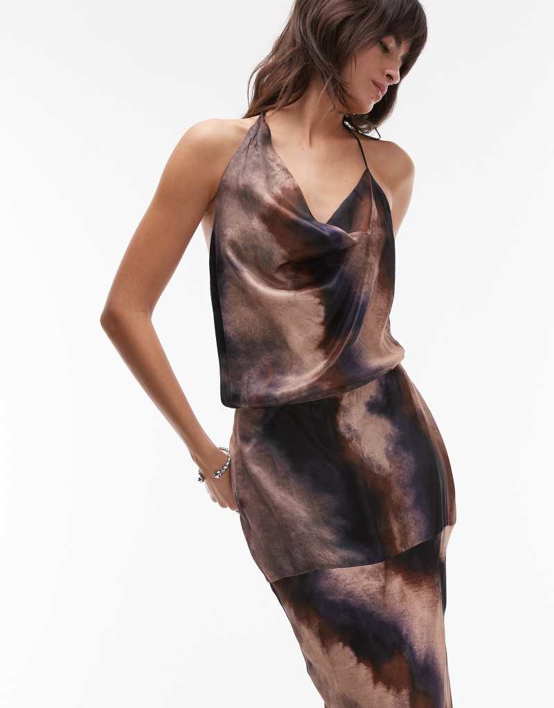 Topshop asymmetric maxi dress in dusty marbled print TOPSHOP