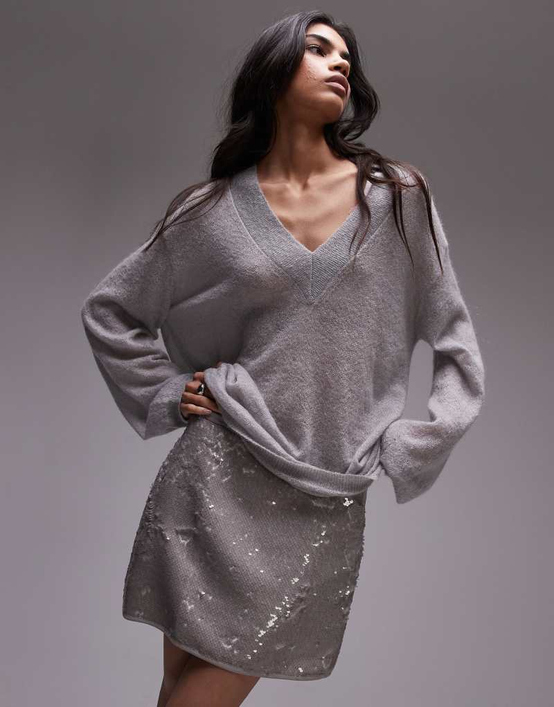 Topshop sequin micro mini in silver gray TOPSHOP