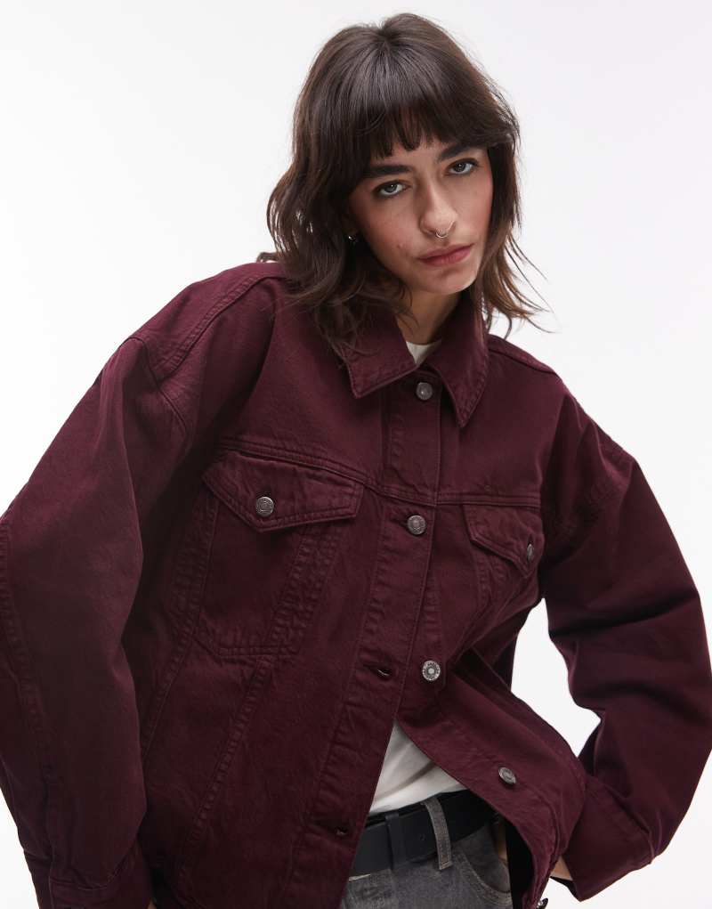 Topshop denim ranch jacket in burgundy TOPSHOP