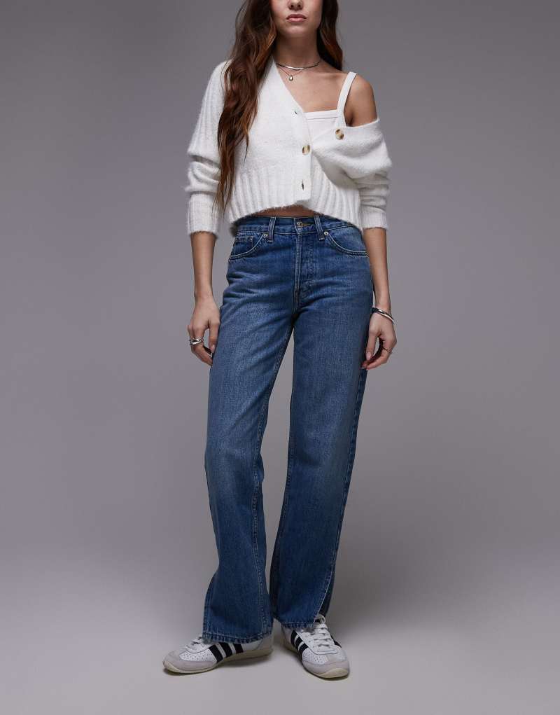 Topshop Runway jeans with side slit in mid blue TOPSHOP