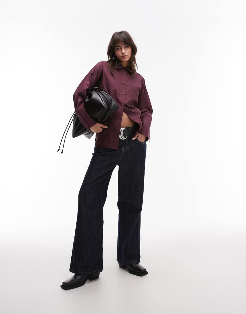 Topshop oversized poplin shirt in deep burgundy TOPSHOP