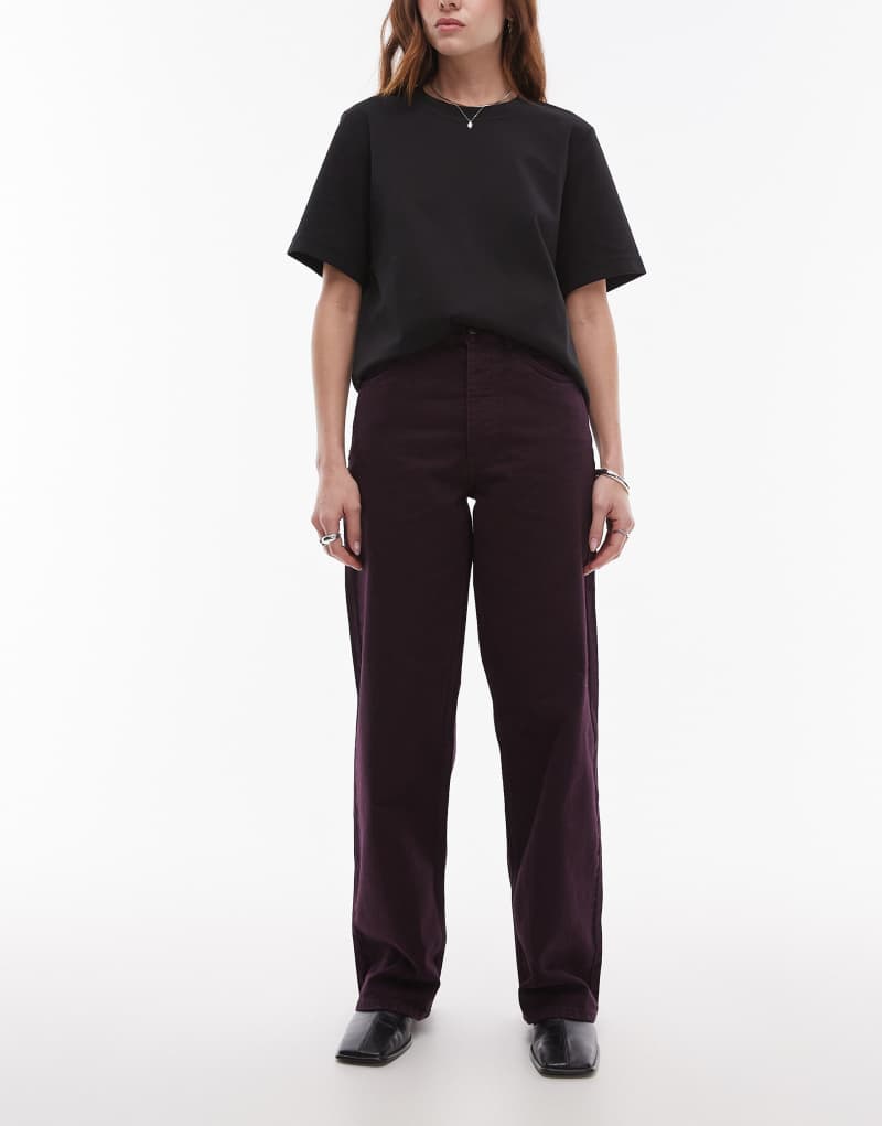 Topshop Column mid rise jeans in oxblood TOPSHOP