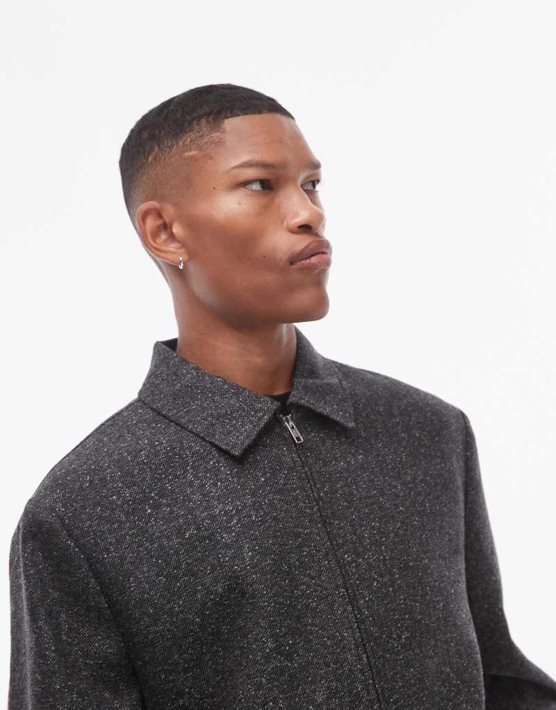 Topman premium harrington wool mix salt and pepper suit jacket in black TOPMAN