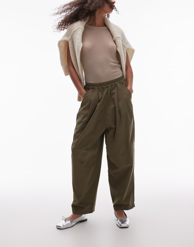 Topshop pull on pleated balloon pants in khaki TOPSHOP