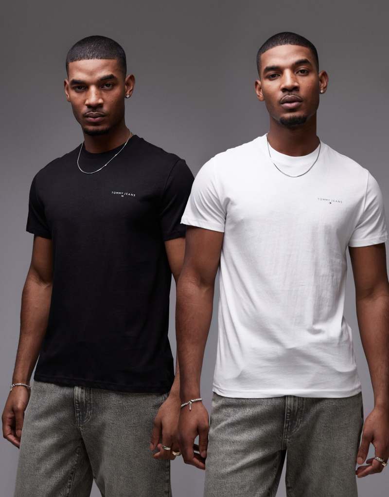 Tommy Jeans 2 pack linear logo t-shirts in black and white Tommy Jeans