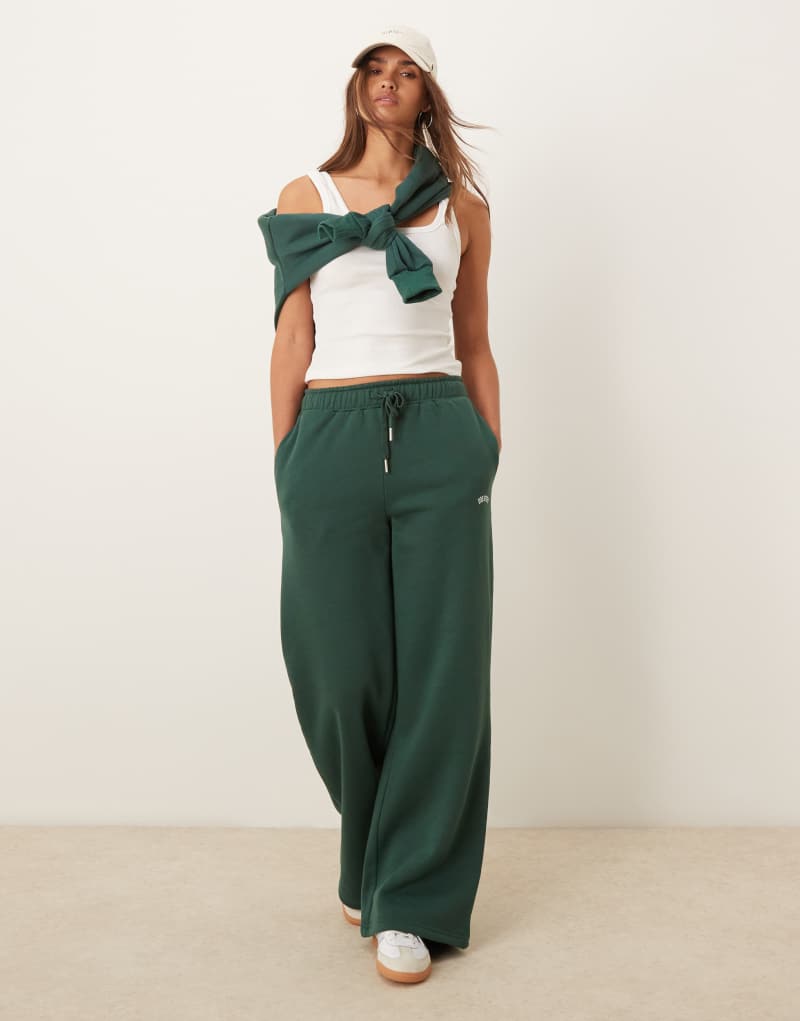 Urban Threads lounge sporty wide leg sweatpants in forest green Urban Threads