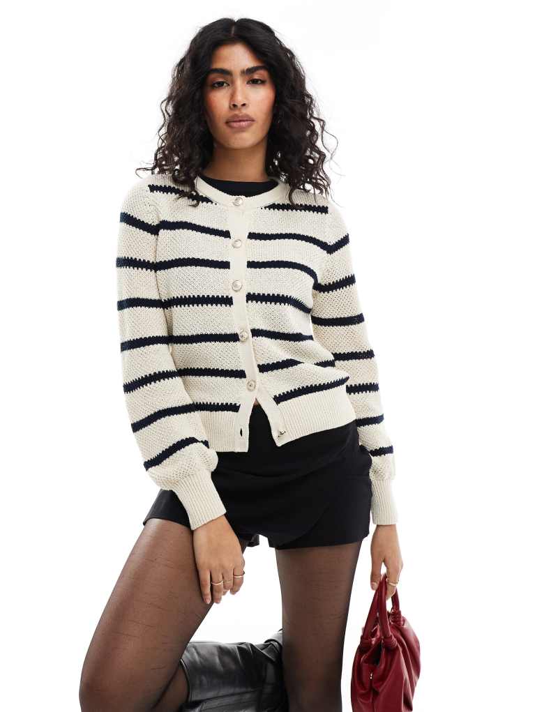 Vero Moda cotton knit striped cardigan in cream    VERO MODA