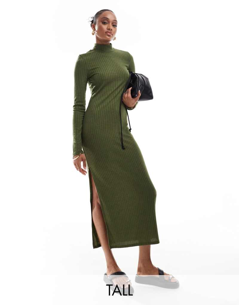 Vero Moda Tall ribbed jersey maxi dress in dark green VERO MODA