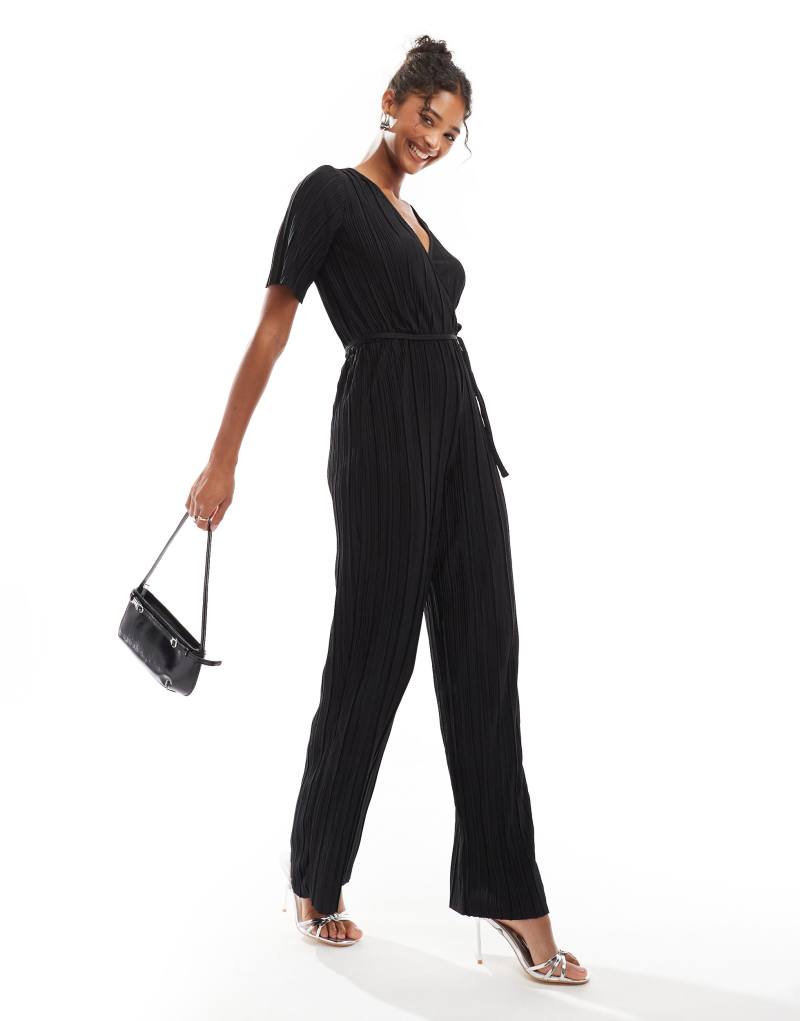 Vero Moda plisse wrap front jumpsuit in black VERO MODA