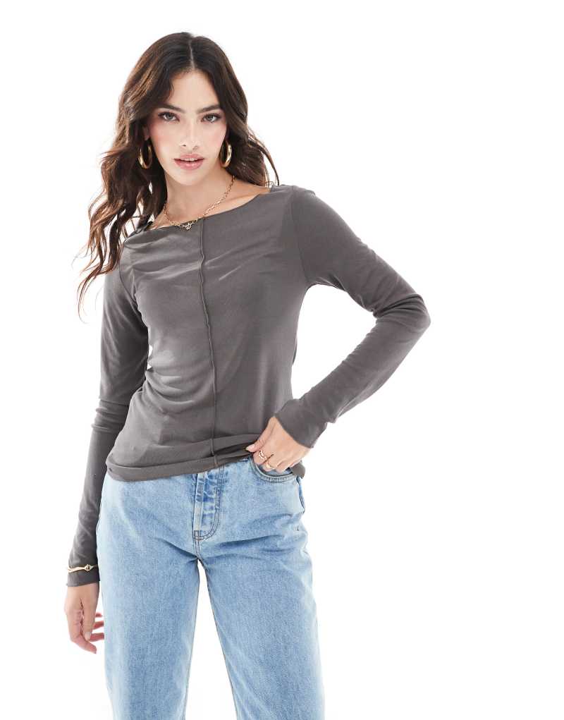 Vero Moda Aware long sleeved top with seam detail in taupe VERO MODA