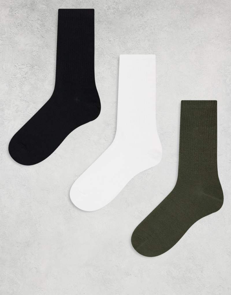 Weekday sports socks 3-pack in black white & khaki Weekday