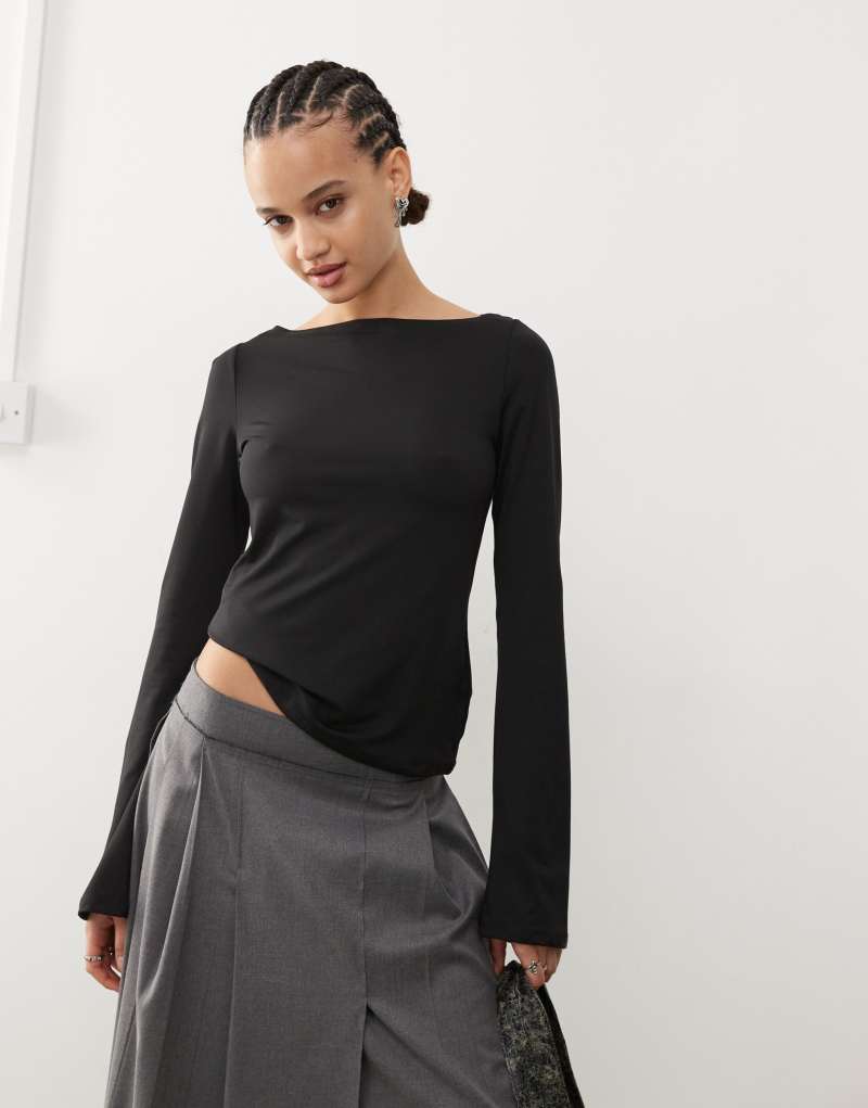 Weekday Annie boat neck long sleeve top in black Weekday