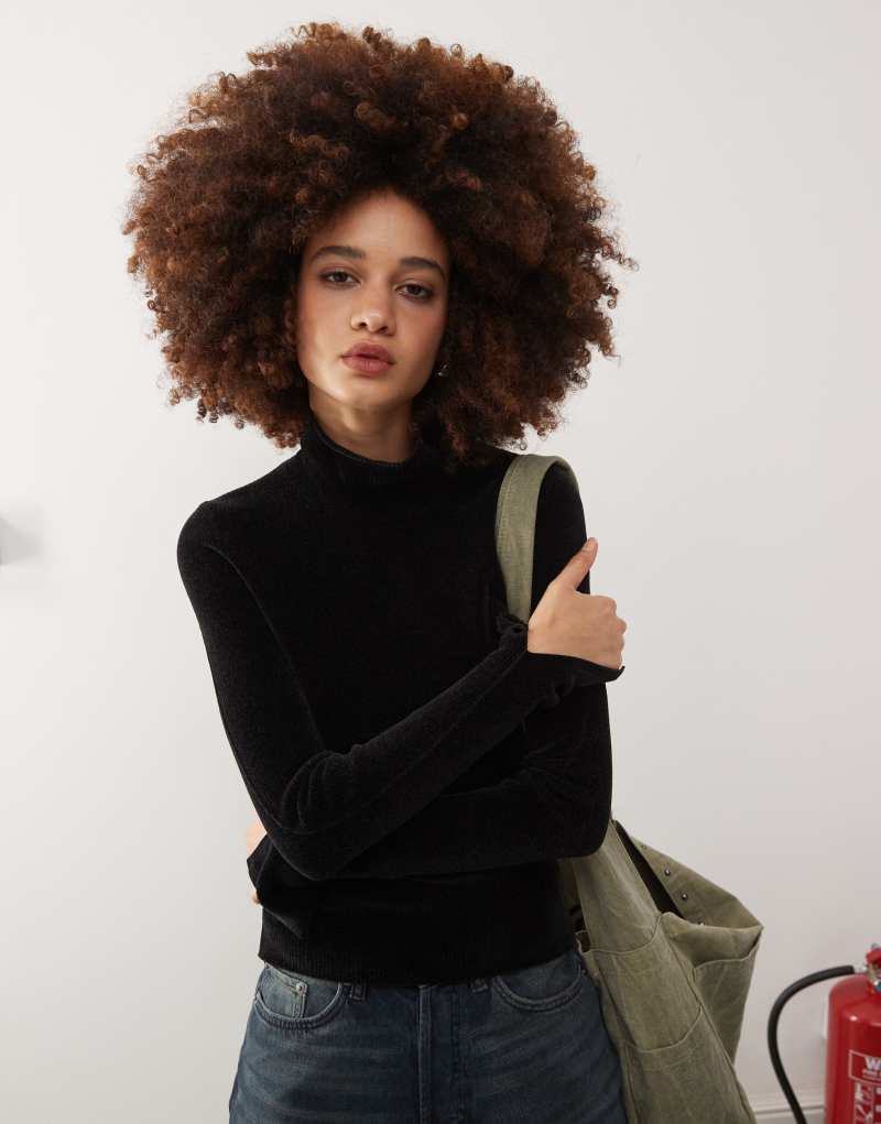 Weekday Una chenille turtleneck in black Weekday