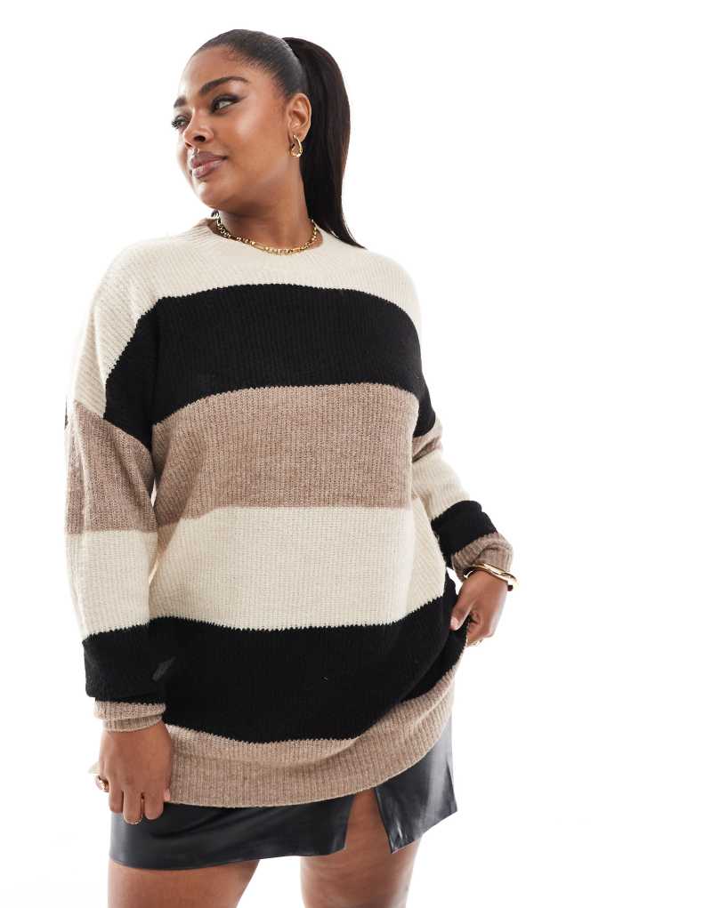 Yours color block sweater in neutral and chocolate Yours