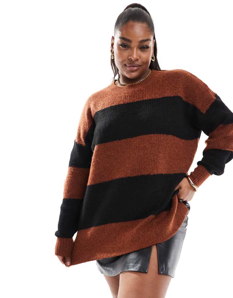 Yours striped sweater in rust and black Yours